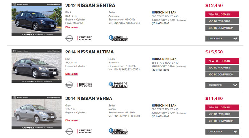 Nissan certified pre-owned sceenshot