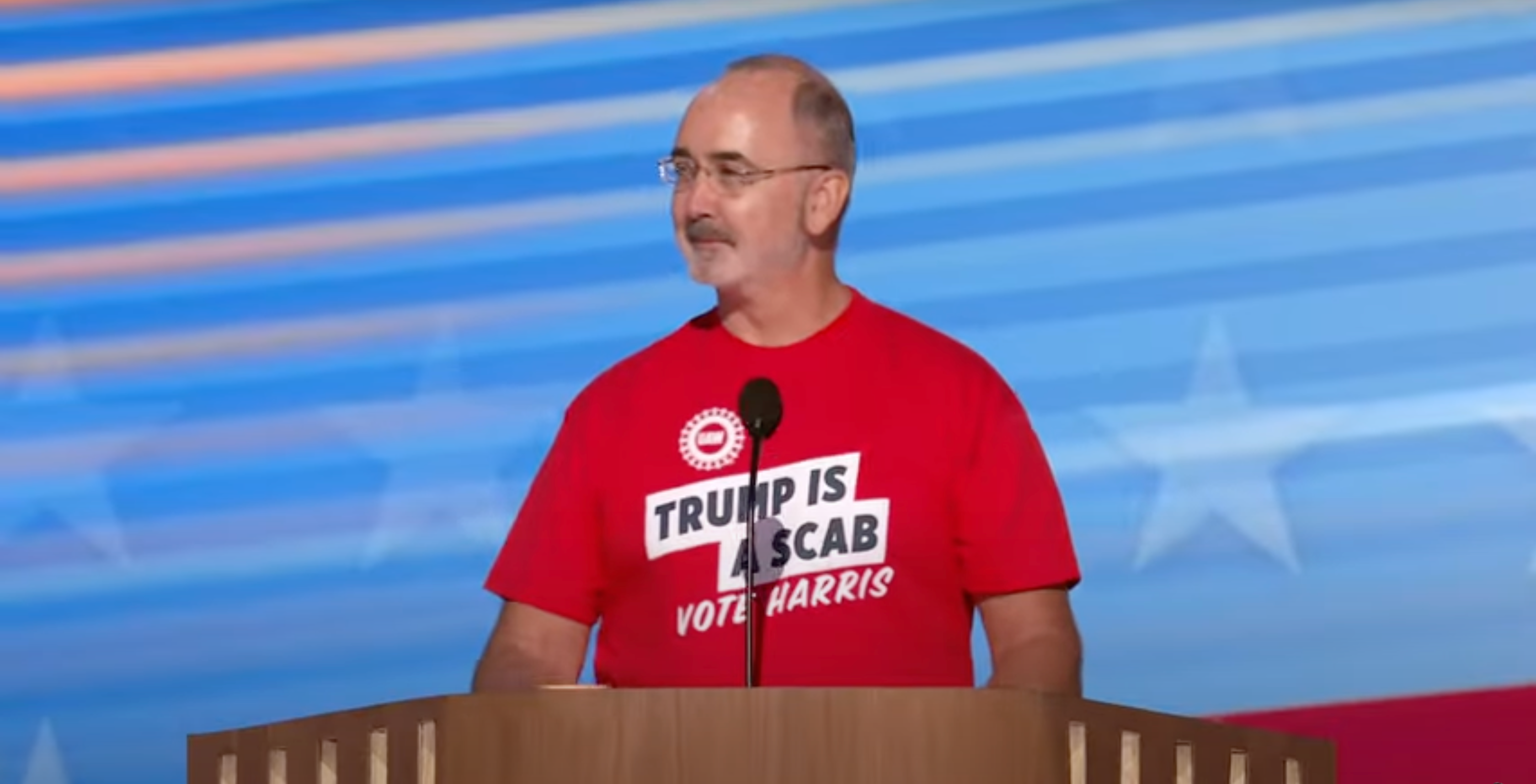 UAW President Shawn Fain delivering remarks at the DNC